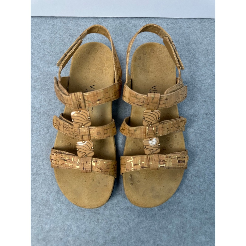 Vionic Orthoheel Cork Strappy Sandals Women Size 9‎ Beige Tan Wedge Comfort